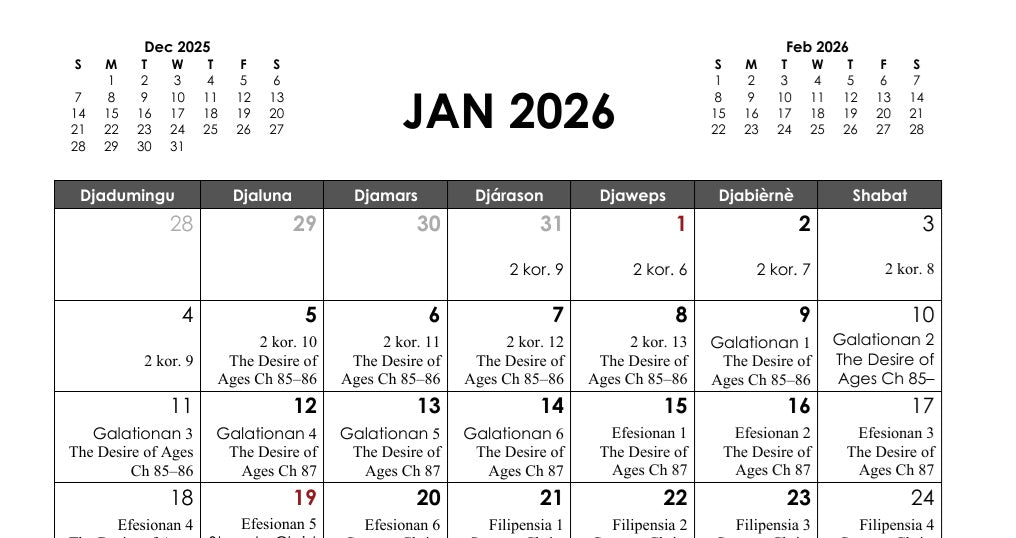 Bible Kalender 2026 Mi kompromiso ku DIos